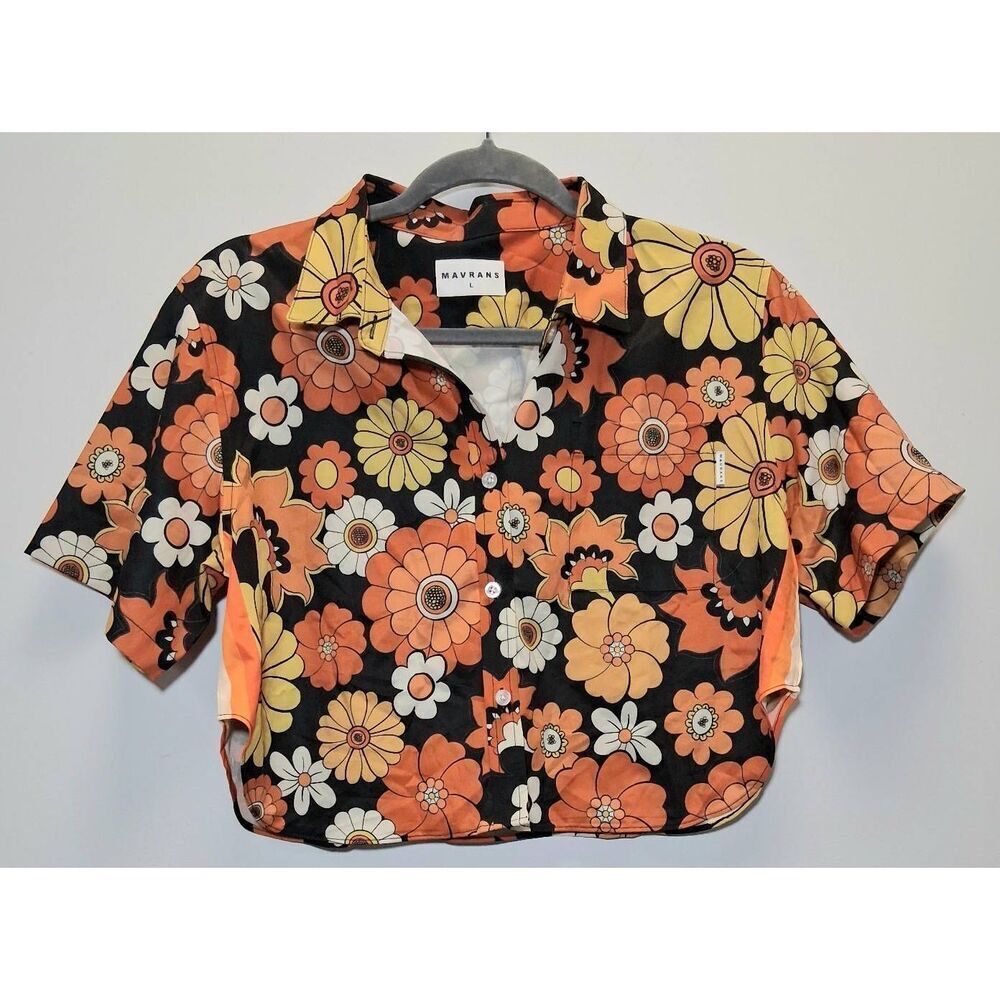 Mavrans womens small cropped floral shirt coconut husk yellow top